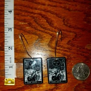 Sun tarot card gothic black and white earrings